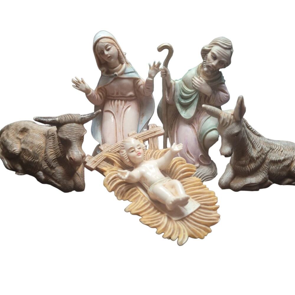 VTG Fontanini Christmas Nativity 5 Pc Set Jesus Mary Joseph Animals Depose Italy